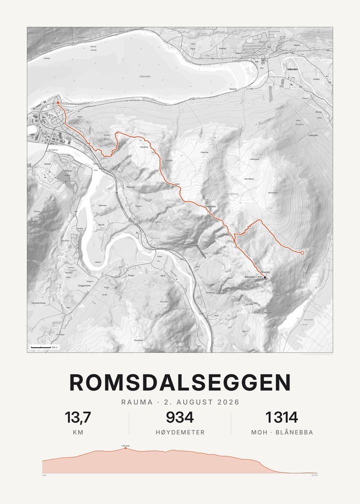 Romsdalseggen på gråtonekart